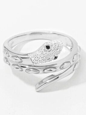 Sterling Silver Black/White 0.17 ctw Diamond Snake Ring